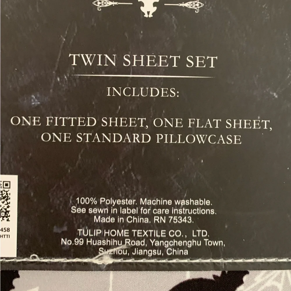 Bat Spiderweb Goth Sheet set - Twin - Black Grey White - NEW